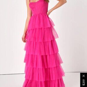 Pink tiered prom dress